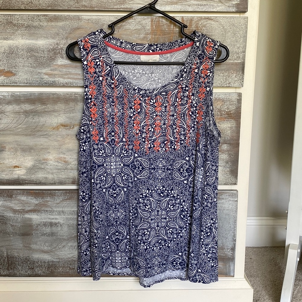 Dept 222 Navy Paisley Embroidered Tank